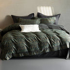 Duvet Cover Set Cotton Percale Leaf Print Piped Edge