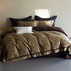 Duvet Cover Set Cotton Percale Leaf Print Piped Edge
