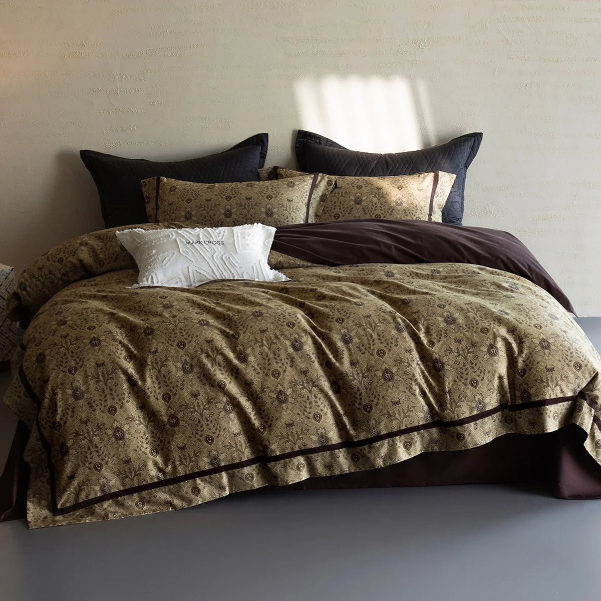 Duvet Cover Set Cotton Percale Leaf Print Piped Edge