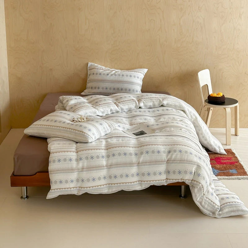 Duvet Cover Set Cotton Percale Nordic Striped Machine Washable