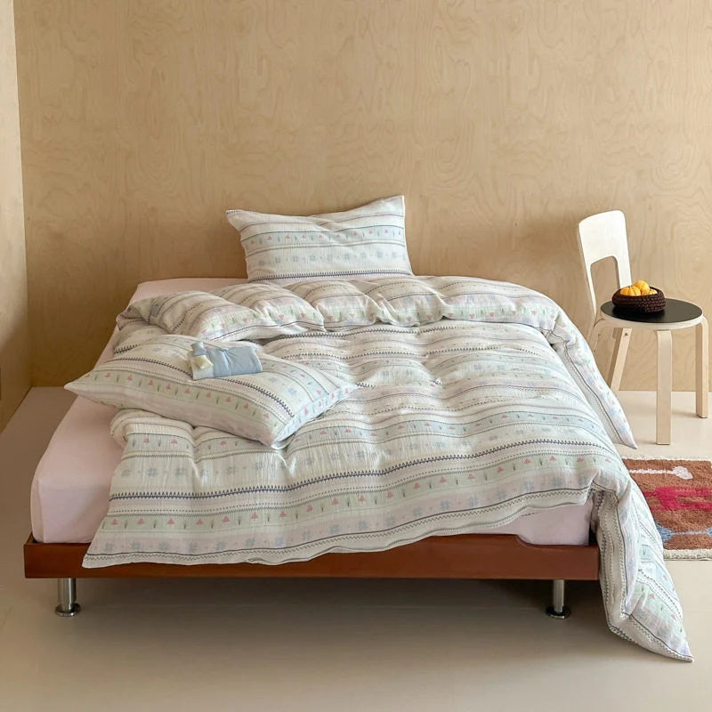 Duvet Cover Set Cotton Percale Nordic Striped Machine Washable