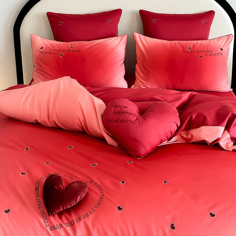 Duvet Cover Set Cotton Percale Ombre 3D Heart Applique
