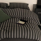 Duvet Cover Set Cotton Percale Pinstripe Concealed Zipper