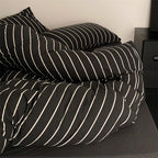 Duvet Cover Set Cotton Percale Pinstripe Concealed Zipper