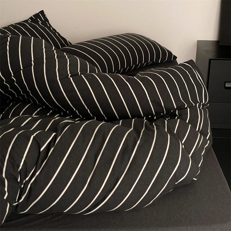 Duvet Cover Set Cotton Percale Pinstripe Concealed Zipper