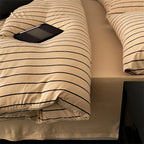 Duvet Cover Set Cotton Percale Pinstripe Concealed Zipper