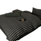 Duvet Cover Set Cotton Percale Pinstripe Concealed Zipper