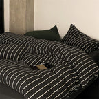 Duvet Cover Set Cotton Percale Pinstripe Concealed Zipper