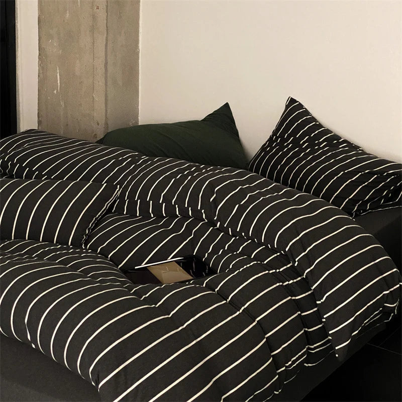 Duvet Cover Set Cotton Percale Pinstripe Concealed Zipper