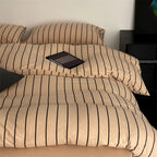 Duvet Cover Set Cotton Percale Pinstripe Concealed Zipper