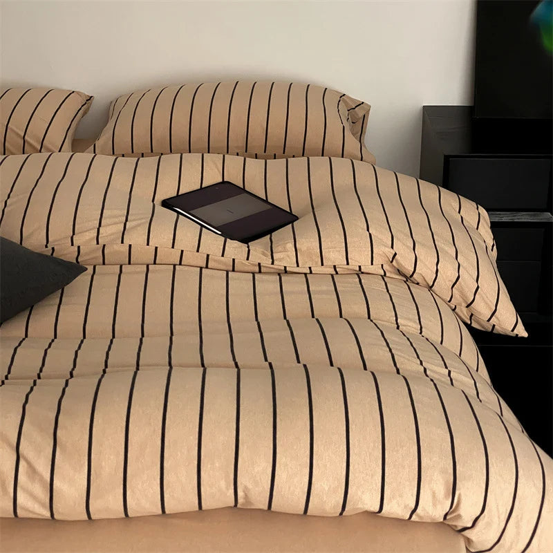 Duvet Cover Set Cotton Percale Pinstripe Concealed Zipper