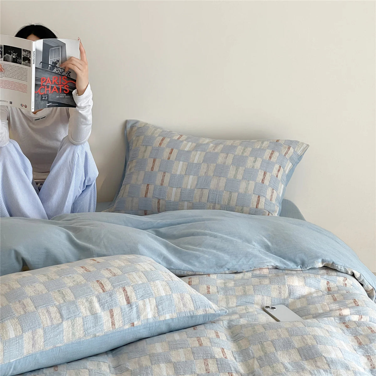 Duvet Cover Set Cotton Percale Reversible 4-Piece