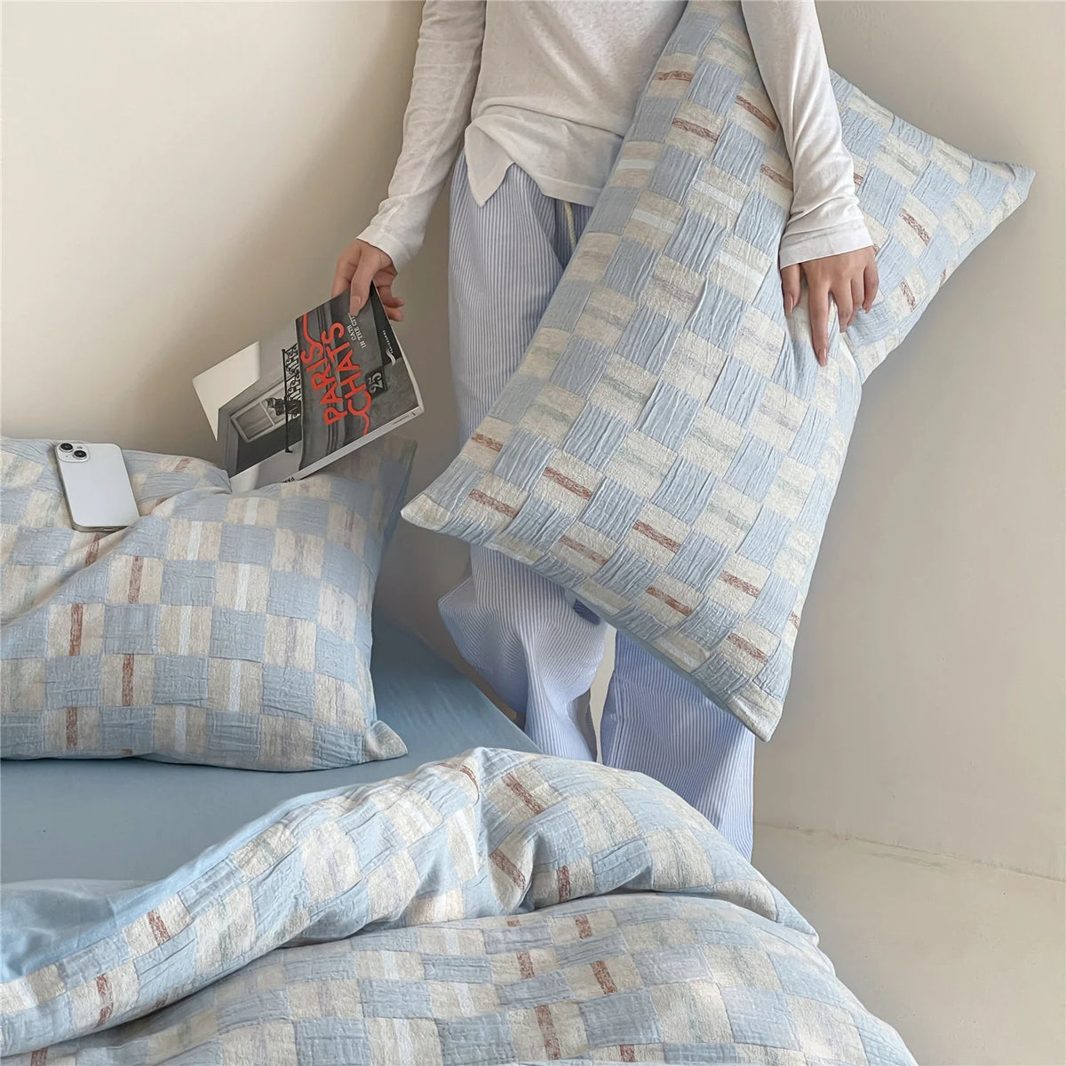 Duvet Cover Set Cotton Percale Reversible 4-Piece