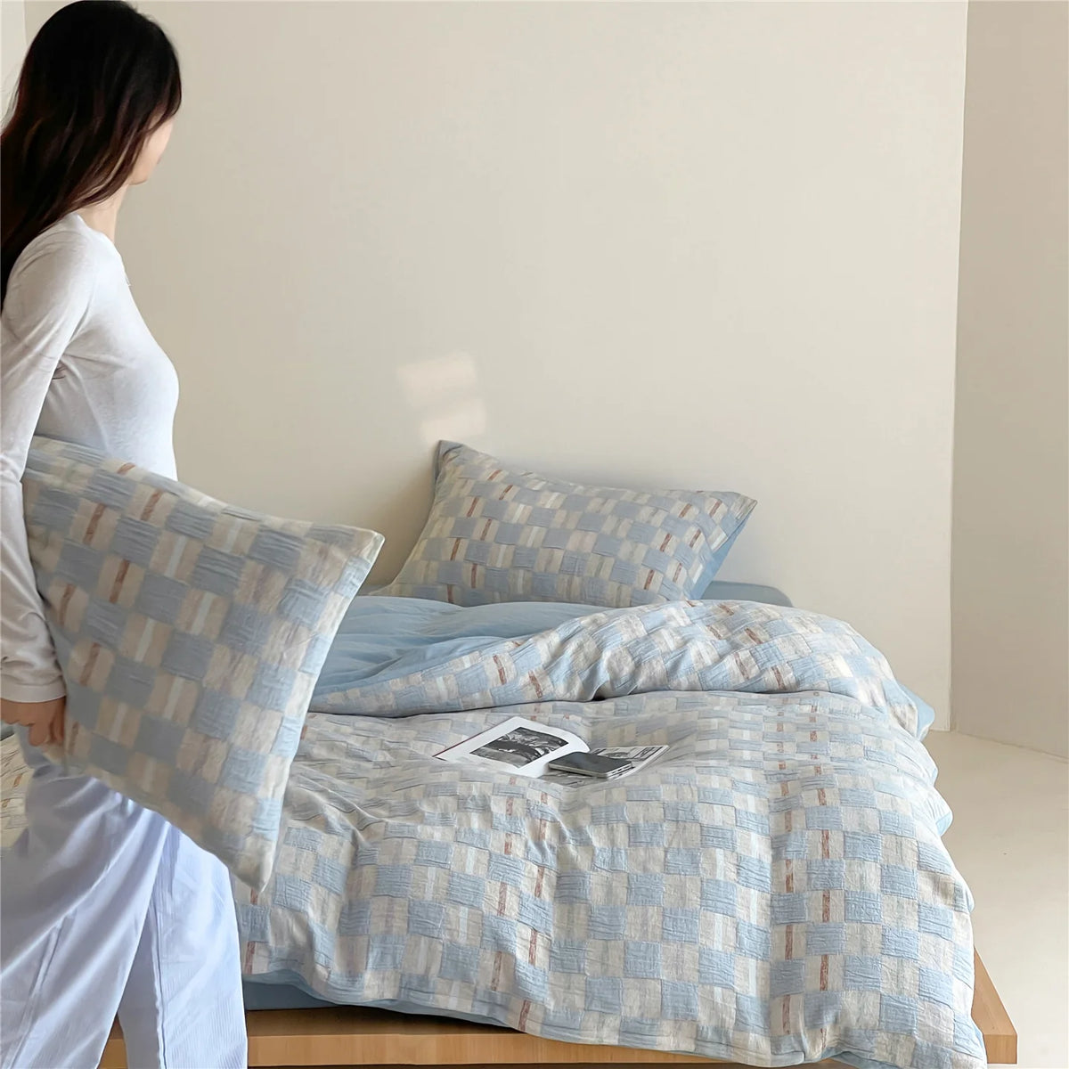 Duvet Cover Set Cotton Percale Reversible 4-Piece