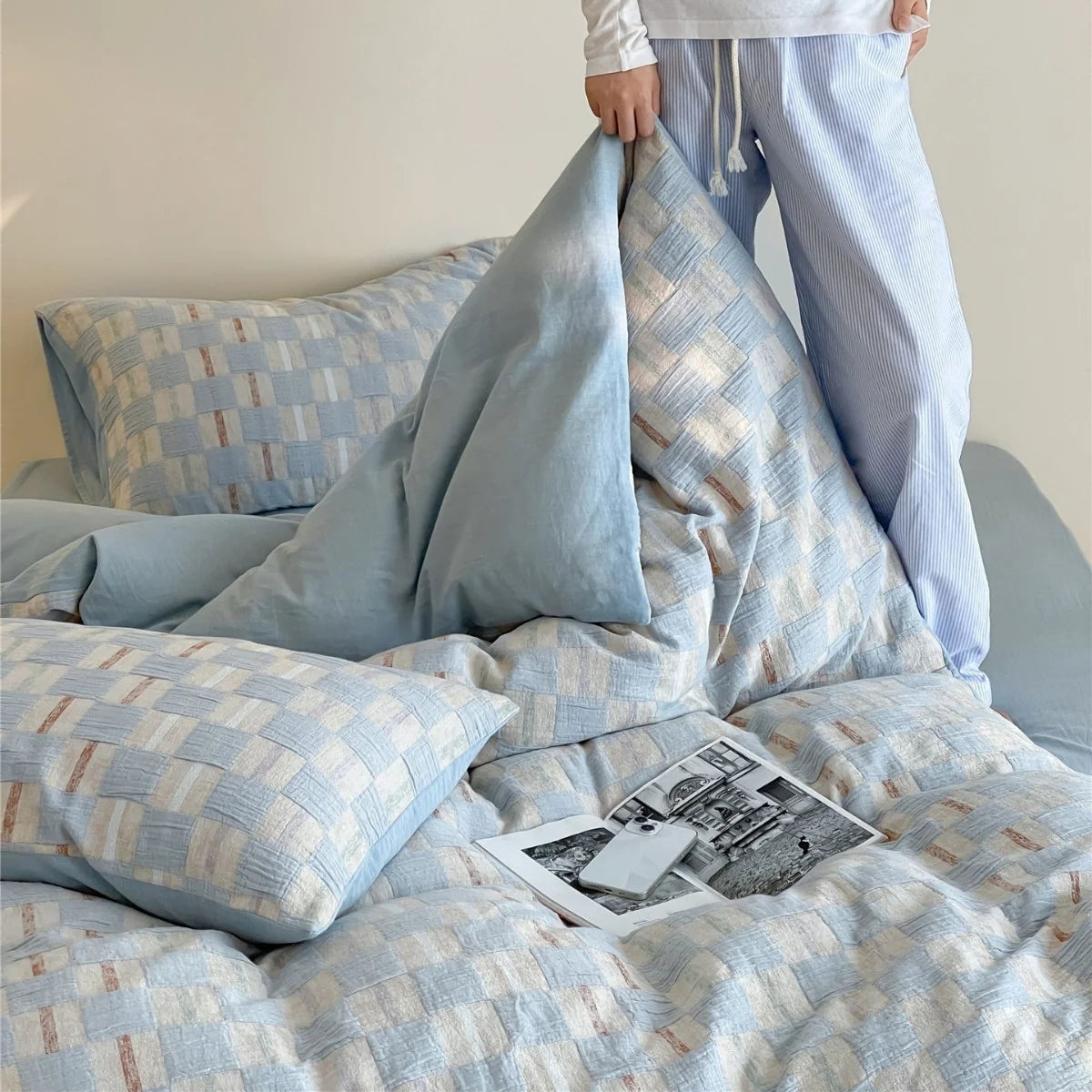 Duvet Cover Set Cotton Percale Reversible 4-Piece