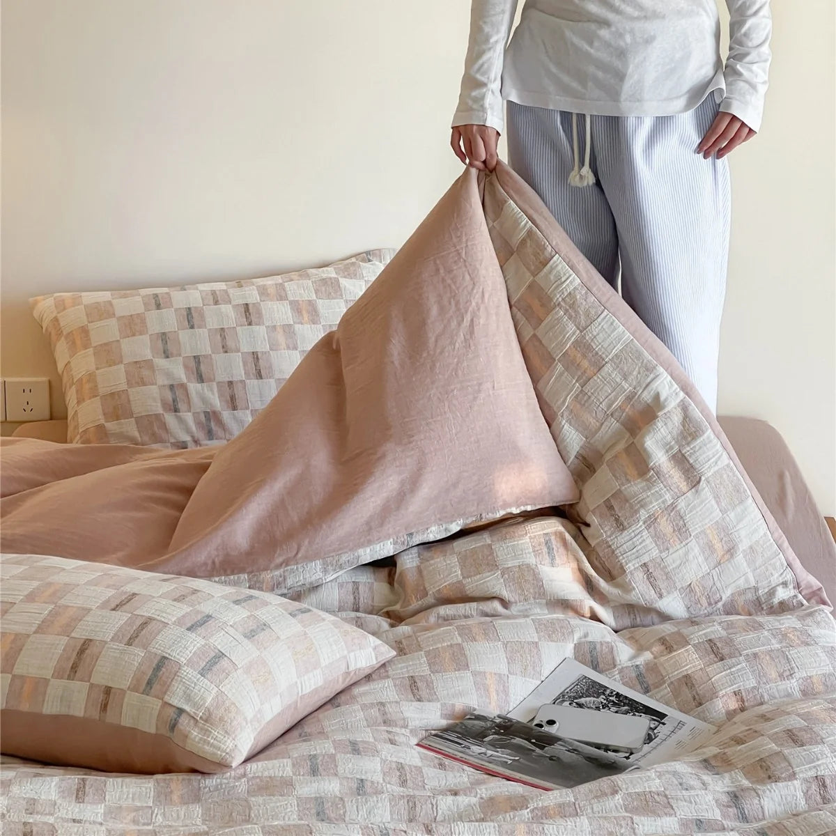Duvet Cover Set Cotton Percale Reversible 4-Piece