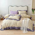 Duvet Cover Set Cotton Percale Reversible Floral Ruffle