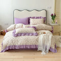 Duvet Cover Set Cotton Percale Reversible Floral Ruffle