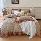Duvet Cover Set Cotton Percale Reversible Floral Ruffle