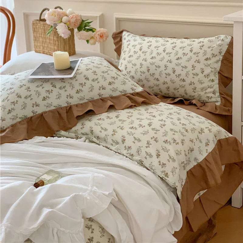 Duvet Cover Set Cotton Percale Reversible Floral Ruffle