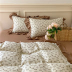 Duvet Cover Set Cotton Percale Reversible Floral Ruffle