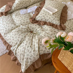 Duvet Cover Set Cotton Percale Reversible Floral Ruffle