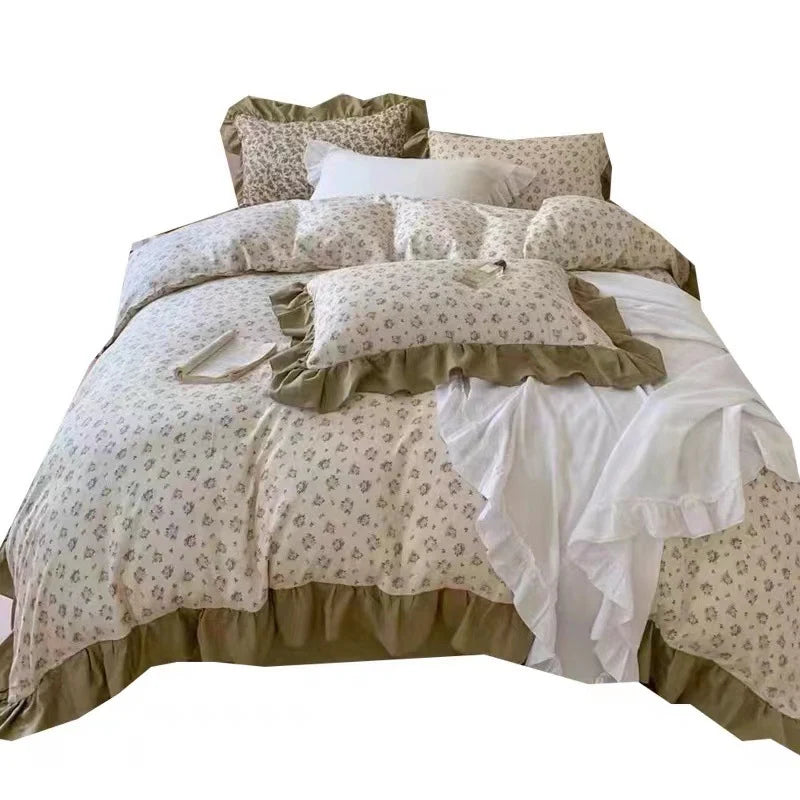 Duvet Cover Set Cotton Percale Reversible Floral Ruffle