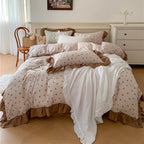 Duvet Cover Set Cotton Percale Reversible Floral Ruffle