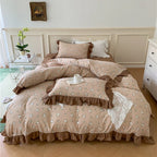 Duvet Cover Set Cotton Percale Reversible Floral Ruffle