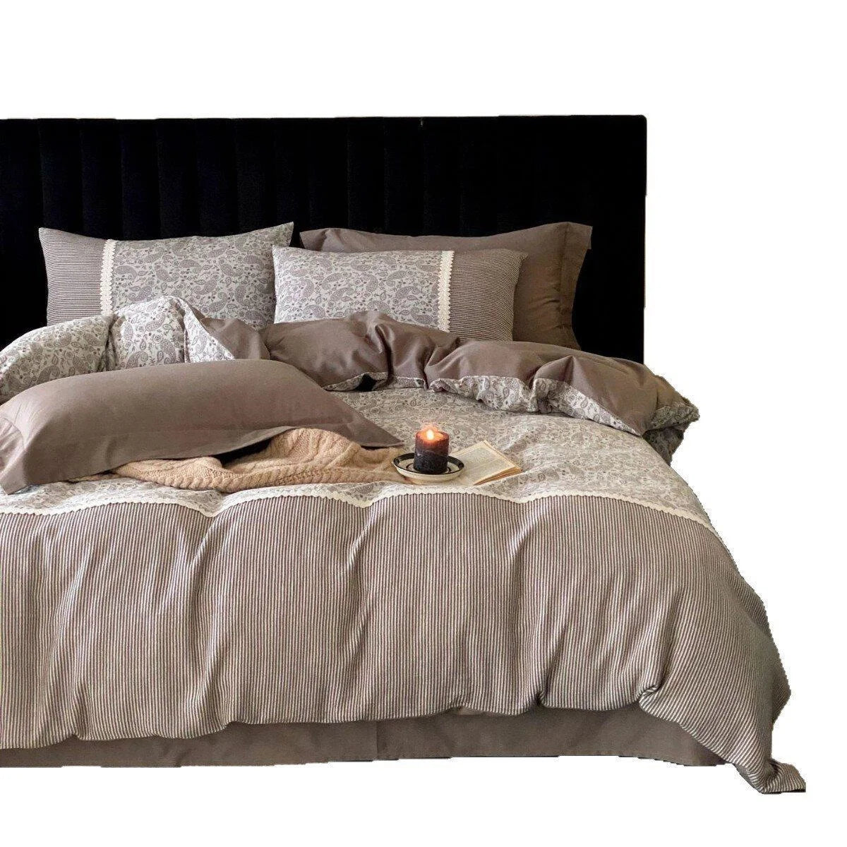 Duvet Cover Set Cotton Percale Reversible Paisley Lace Trim
