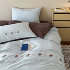 Duvet Cover Set Cotton Percale Reversible Rose Embroidery