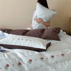 Duvet Cover Set Cotton Percale Reversible Rose Embroidery