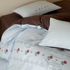 Duvet Cover Set Cotton Percale Reversible Rose Embroidery