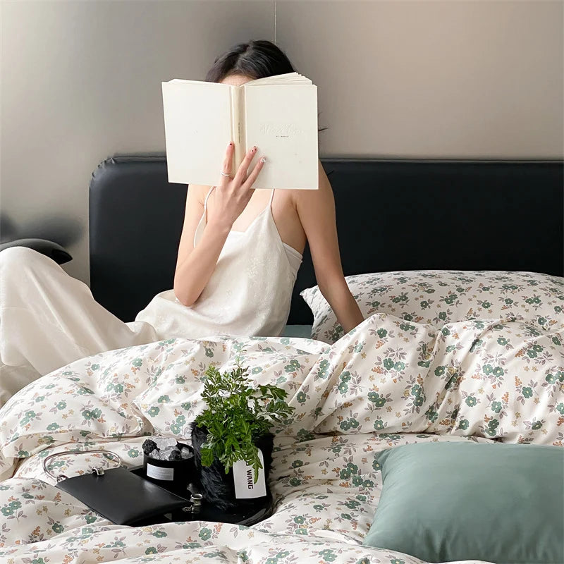 Duvet Cover Set Cotton Percale Reversible Wildflower 4-Piece