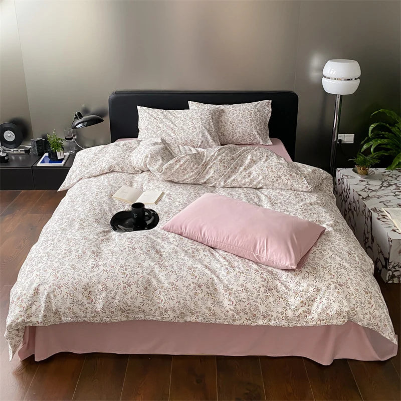 Duvet Cover Set Cotton Percale Reversible Wildflower 4-Piece