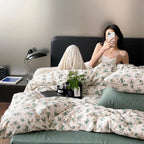 Duvet Cover Set Cotton Percale Reversible Wildflower 4-Piece