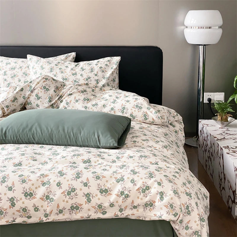 Duvet Cover Set Cotton Percale Reversible Wildflower 4-Piece