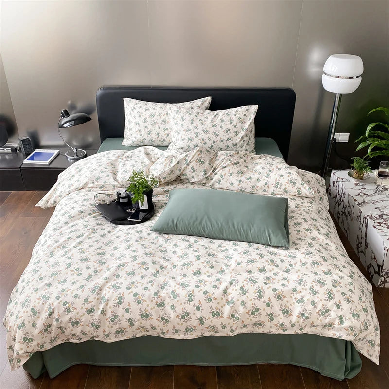 Duvet Cover Set Cotton Percale Reversible Wildflower 4-Piece