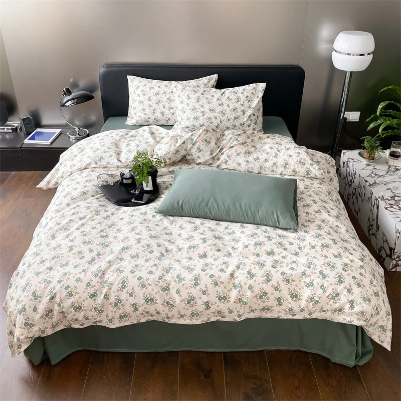 Duvet Cover Set Cotton Percale Reversible Wildflower 4-Piece