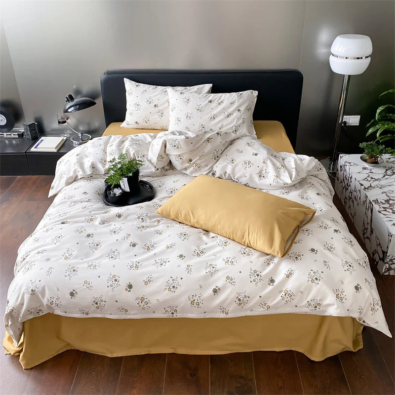 Duvet Cover Set Cotton Percale Reversible Wildflower 4-Piece