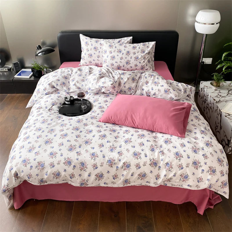 Duvet Cover Set Cotton Percale Reversible Wildflower 4-Piece