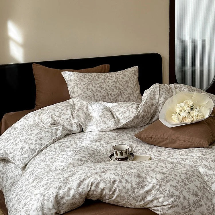 Duvet Cover Set Cotton Percale Subtle Floral Microprint
