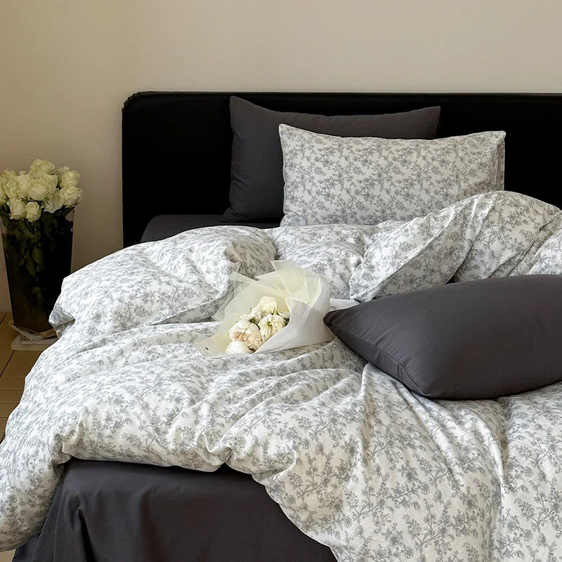 Duvet Cover Set Cotton Percale Subtle Floral Microprint