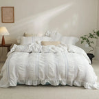 Duvet Cover Set Cotton Quilted Ruffled Hem