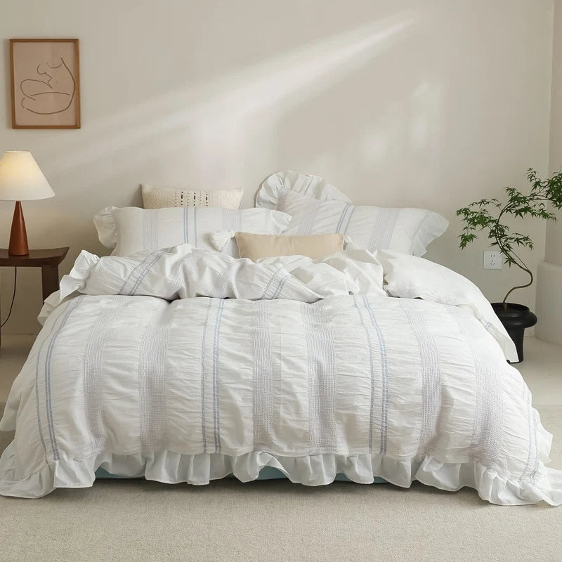 Duvet Cover Set Cotton Quilted Ruffled Hem