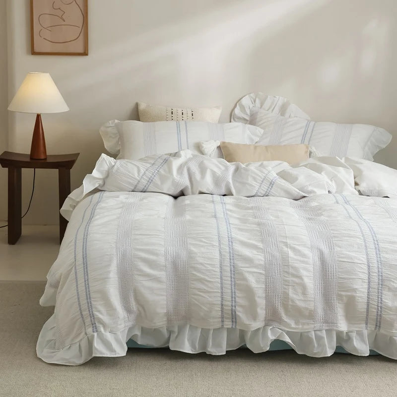 Duvet Cover Set Cotton Quilted Ruffled Hem