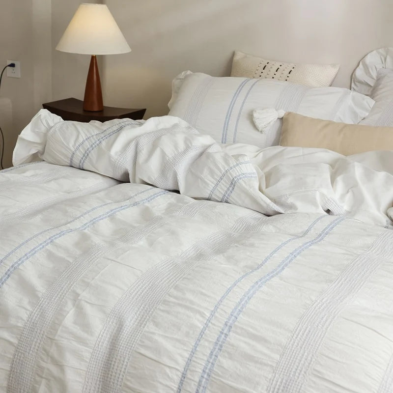 Duvet Cover Set Cotton Quilted Ruffled Hem