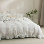 Duvet Cover Set Cotton Quilted Ruffled Hem