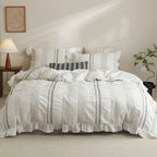Duvet Cover Set Cotton Quilted Ruffled Hem