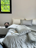 Duvet Cover Set Cotton Satin Breathable Diamond-Quilted